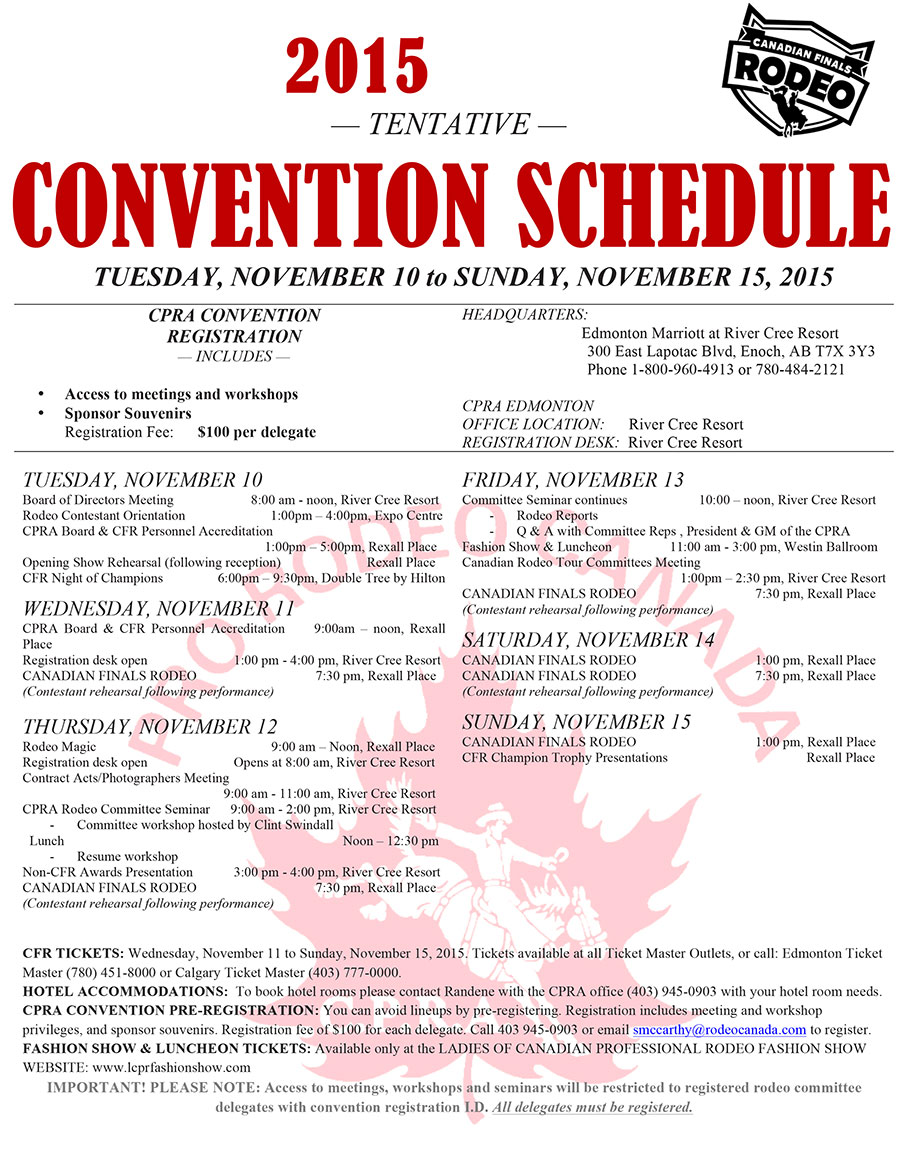 2015 CFR Convention Schedule - tentative