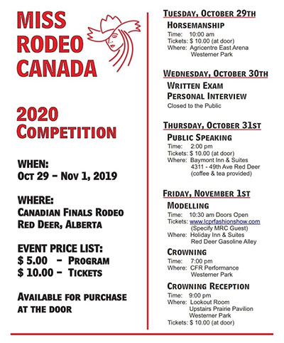 Miss Rodeo Canada - 2020 Competition Schedule